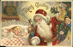 Santa leaves a doll for a good little girl Santa Claus Postcard Postcard