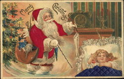 Santa Claus Delivering Presents as a Little Girl Sleeps Postcard Postcard