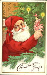 Santa Delivering a Toy Pink Jester Santa Claus Postcard Postcard