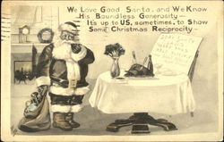 Santa Looking at Whole Turkey Left on Table Postcard