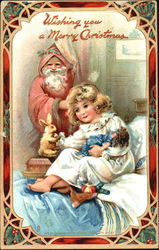 Santa with a Young Girl Postcard