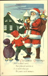 Santa Delivering Toys to Two Young Children Santa Claus Postcard Postcard