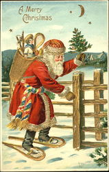 Santa on snowshoes with toys Santa Claus Postcard Postcard