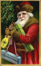 Santa with Fur Coat Carrying Presents Santa Claus Postcard Postcard