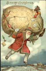 Santa carrying an oversized bag of toys on his back Santa Claus Postcard Postcard