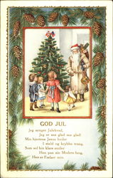 Santa in white with children around the tree Santa Claus Postcard Postcard