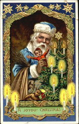 Santa in Blue Robe Delivering Presents Santa Claus Postcard Postcard