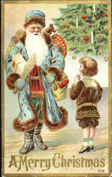 Santa with one pretty girl Santa Claus Postcard Postcard