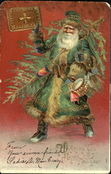 Santa in Green Robe Santa Claus Postcard Postcard