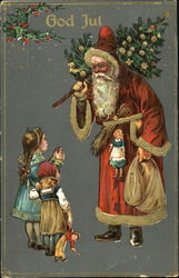 Santa delivering presents to girls Santa Claus Postcard Postcard