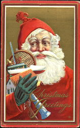 Santa with Green Glove Holding Toys Postcard