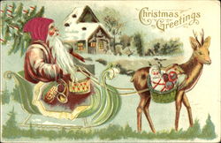 Santa Driving Sleigh in front of House Santa Claus Postcard Postcard