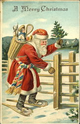 santa wearing snowshoes Santa Claus Postcard Postcard