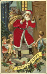 Silk Santa delivering gifts to children Postcard