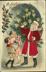 Silk Santa and children lighting a Tree Postcard