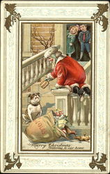 Santa Giving Dog Biscuit to Dog Postcard