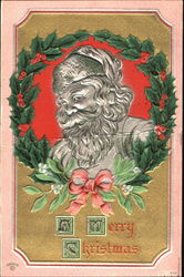 Silver Santa inside wreath Postcard