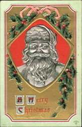 Silver Foil Santa Surrounded by Holly Postcard