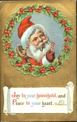 Santa face in Christmas wreath Postcard