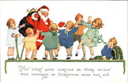 Santa and seven children around him Postcard