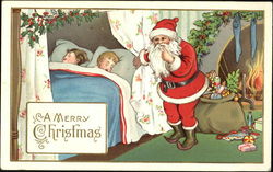 Santa delivering presents and two sleeping children Postcard