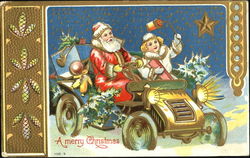 Santa driving an antique roadster Postcard