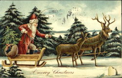 Santa Driving Sleigh Postcard