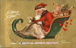 Santa with gifts in his skating cart Postcard