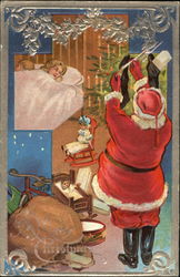 Santa Fills the Stockings of Sleeping Children Santa Claus Postcard Postcard