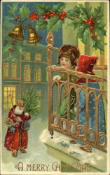 Santa in red robe walks in the snow Santa Claus Postcard Postcard