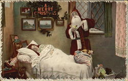 Santa delivers gifts through an open window Santa Claus Postcard Postcard