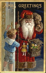 Santa delivering presents to boy Postcard