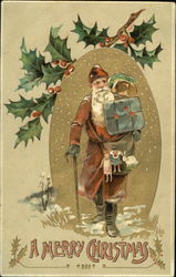 Santa traveling with toys in his bag Postcard