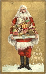 Santa Standing with a Large Tray of Toys Postcard