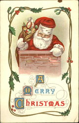 Santa climbing down a chimney Postcard