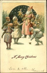 Santa delivery presents to 4 children Postcard