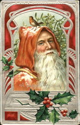 Santa Bust in red robe with hood Santa Claus Postcard Postcard