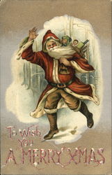 Santa Waving in Forest Santa Claus Postcard Postcard