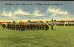 Post Band And Troops Passing In Review, U. S. Marine Barracks Postcard