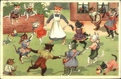 Cat children playing in schoolyard Postcard