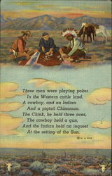 Cowboy, Indian and Chinaman Playing Poker Phrases & Sayings Postcard Postcard