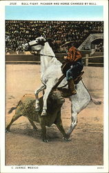 Bull Fight Picador And Horse Charged By Bull C. Juarez, Mexico Postcard Postcard