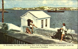 Two passengers waiting for the ferry Postcard