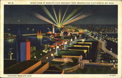 Night View Of World's Fair Grounds From Observation Platform Of Sky Ride 1933 Chicago World Fair Postcard Postcard