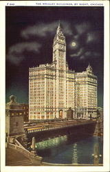 The Wrigley Buildings By Night Chicago, IL Postcard Postcard