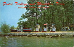 Frolic Trolleys and Miniature Train, Castaway Islands Beach Resort Eclectic, AL Postcard Postcard