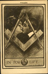 Couple Kissing Behind Masonic Emblem Postcard