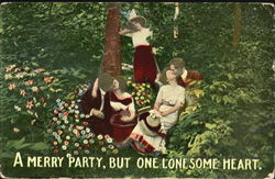 Two couples and a lonely woman in the woods Postcard