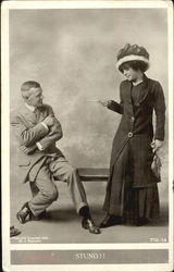 Woman Brandishing Knife at Man on Bench Postcard