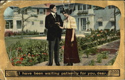 Couple standing outside a house Postcard